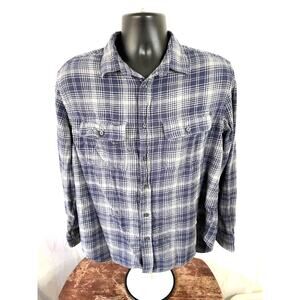 Old Navy Blue Gray Plaid Flannel Shirt Men’s Large
